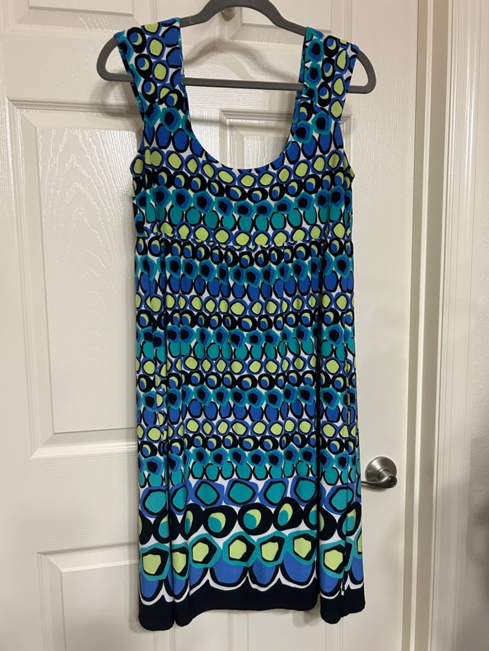 connected apparel Blue & Teal Geometric Midi Sun Dress Wide Straps Beach Summer
